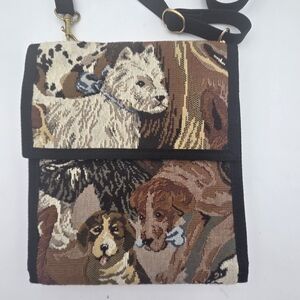 Danny K Beverly Hills USA Tapestry Crossbody Bag Dogs Foldout
